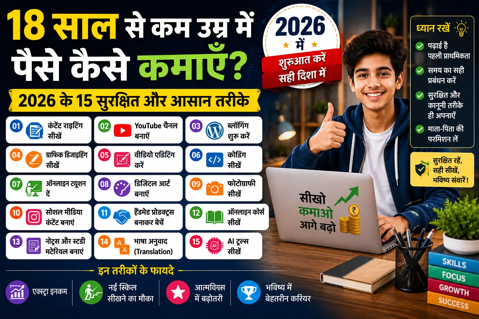 18 साल से कम उम्र में पैसे कैसे कमाएँ? 2026 के 15 सुरक्षित तरीके