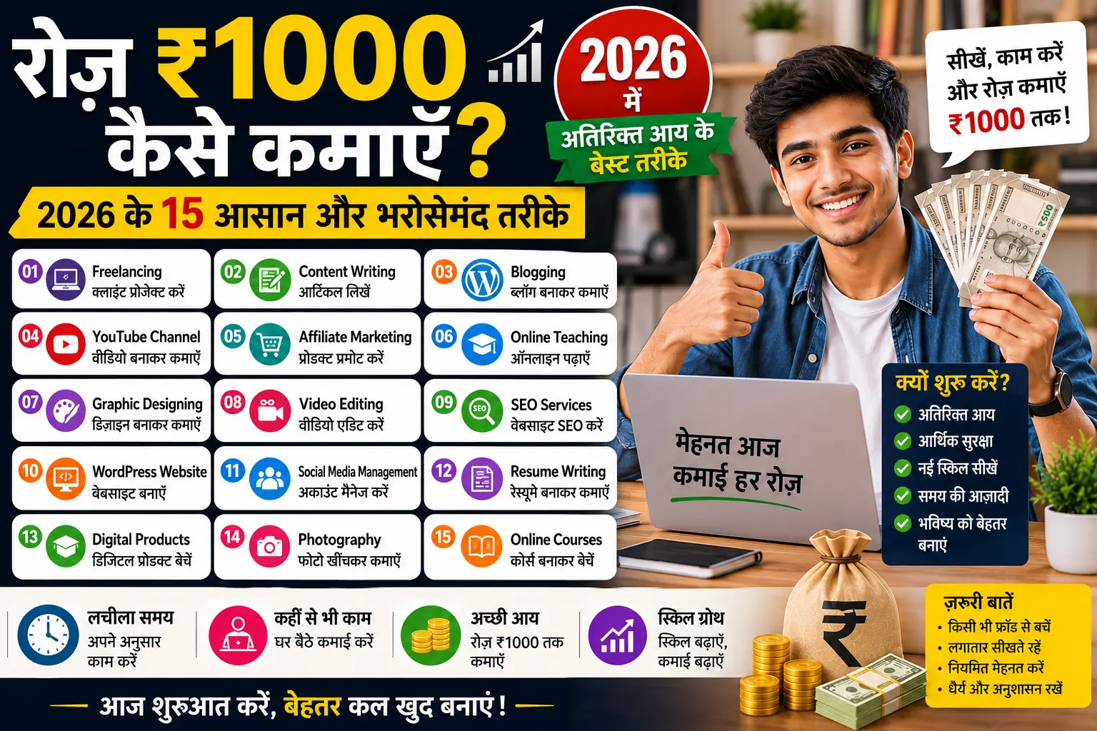 रोज़ ₹1000 कैसे कमाएँ? 2026 के 15 भरोसेमंद तरीके